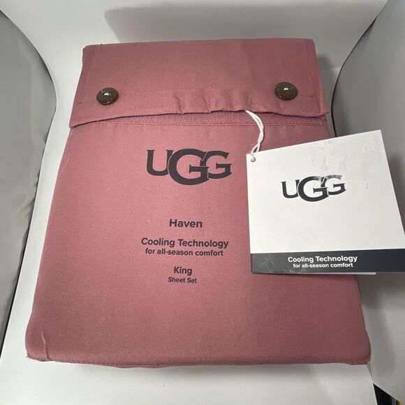 King Sheets UGG HAVEN Deco Rose Red Cooling Technology All Season NWT - Picture 1 of 7